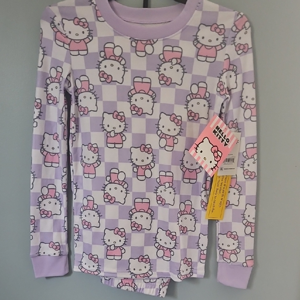 Hello Kitty Lilac and Pink Checkerboard Pajama Top & Bottoms
